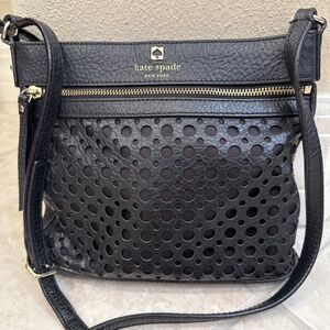 Kate Spade Perri Lane crossbody perforated‎ bubbles leather handbag Black *Read